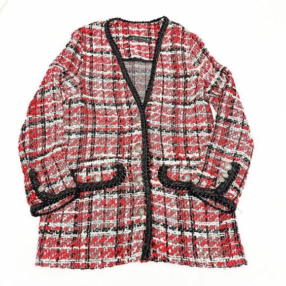 Zara Red and Black Tweed Jacket - Picture 1 of 8
